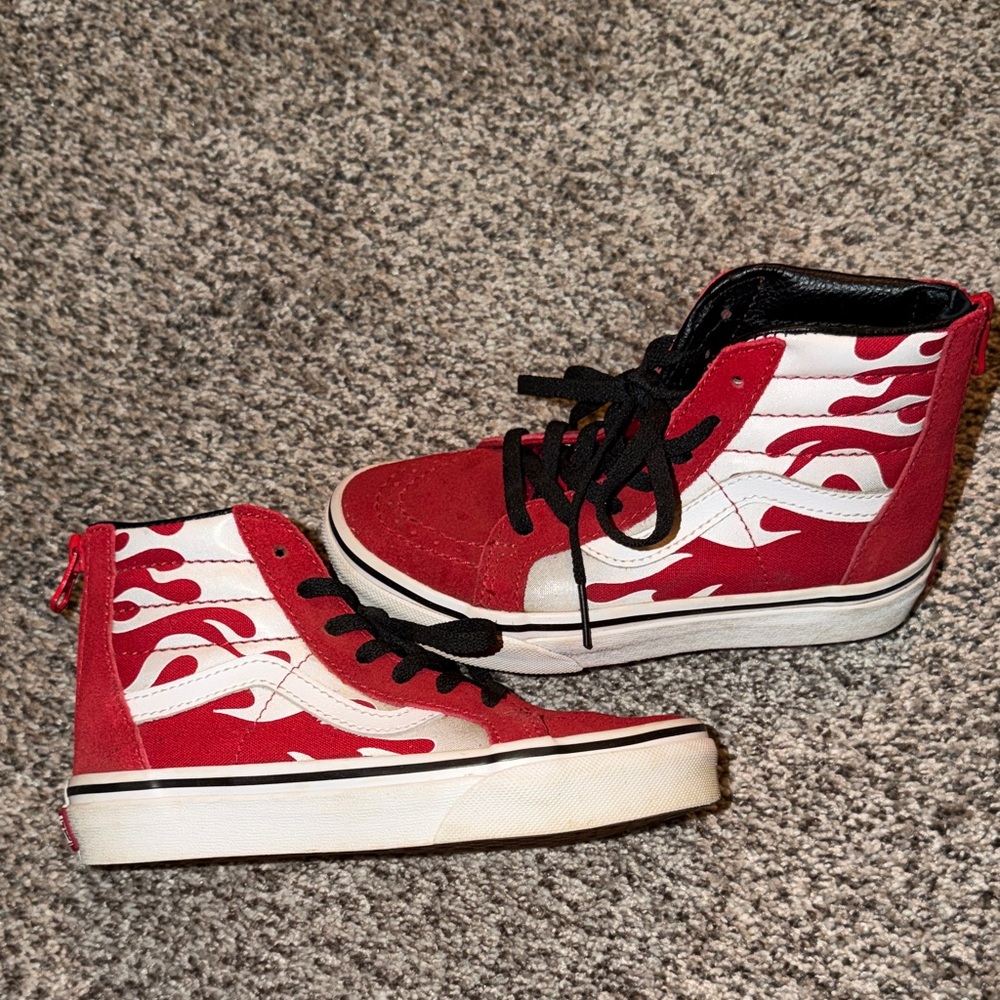 Kids Vans- Red and White Flame
